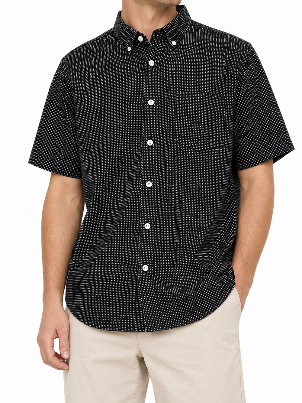 rag & bone Men’s Classic Fit Black Micro Dot Short Sleeve Shirt Size L